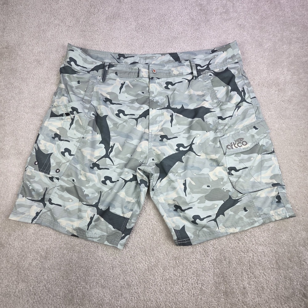 AFTCO Camo Boardshorts Mens Size 42 Blue Green Unlined Swim Shorts